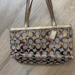 Coach Tan and Gold Patterned Tote